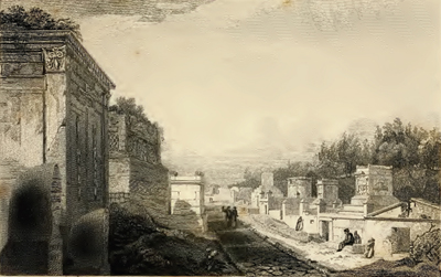 Street of Tombs etching from a drawing by J P Gandy in Gell's Pompeiana